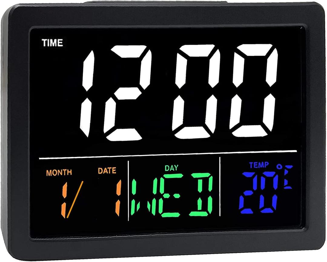 Lancoon LCD Digital Alarm Clock, Color Large Screen with Snooze Function Temperature Week Date Time Simple Battery Supply for Outdoor Students Living Room (Black)