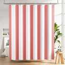AmazerBath Pink Vertical Stripes Shower Curtain, Cute Pink Stripe Bathroom Shower Curtain with 12 Shower Curtain Hooks, Rustic Fabric Pink and White, 72x72 Inches