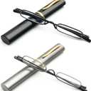 prtcslwd 2 Pack Mini Slim Reading Glasses Spring Hinge Metal Reading Aid Unisex Visual Aid with Case