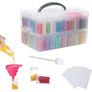 Douorgan 2-Tier Diamond Painting Storage Containers Portable Bead Organizer and Storage Box Stackable Arts & Crafts Organizers for Nail Charms Seed, 160 Rectangular, Funnel, Stickers Douorgan 2-Tier Diamond Painting Storage Containers Portable Bead Organizer and Storage Box Stackable Arts & Crafts Organizers for Nail Charms Seed, 160 Rectangular, Funnel, Stickers