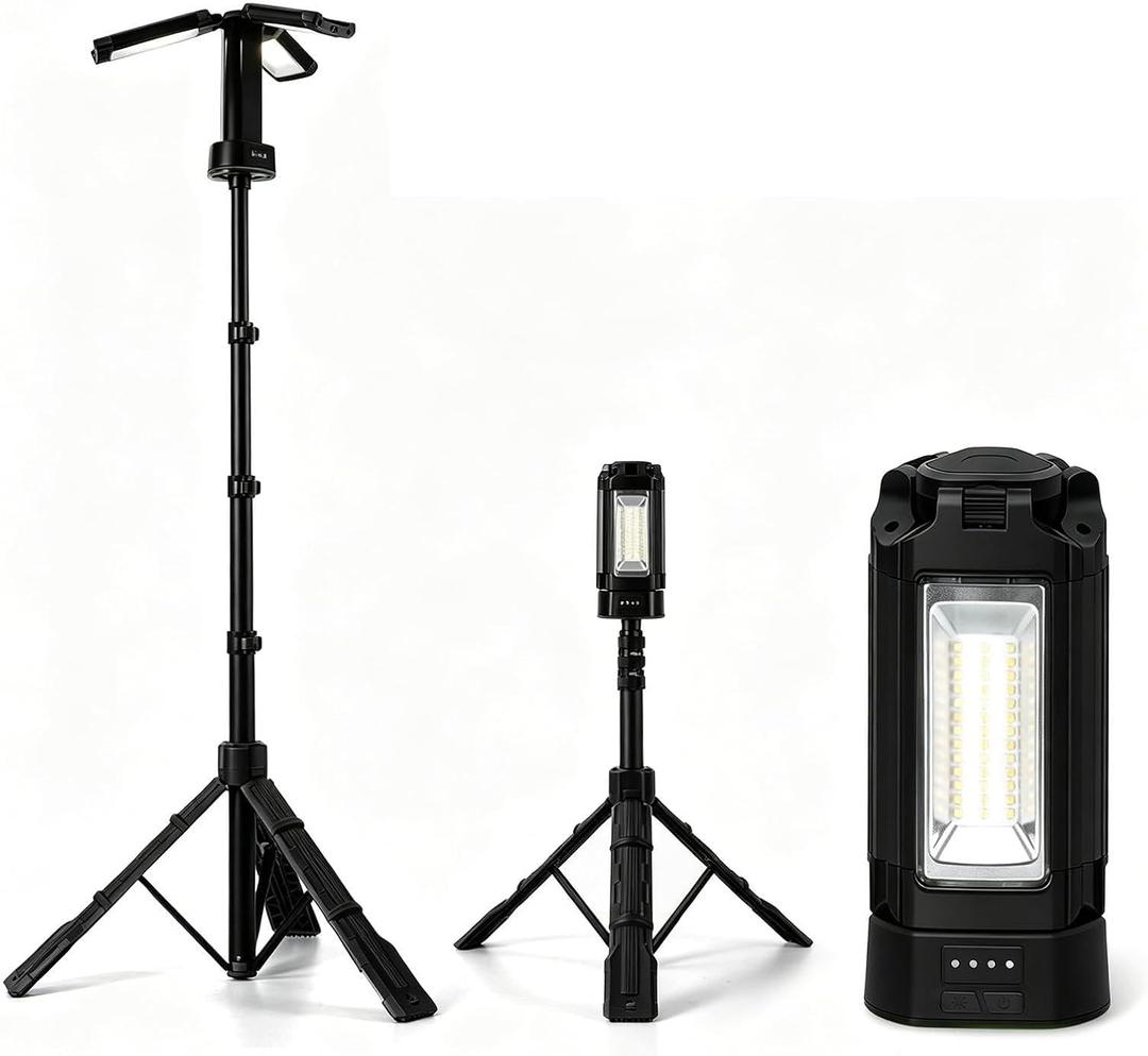 Rechargeable LED Camping Light with Tripod Stand, 2700 Lumen Portable Work Light, IP65 Waterproof Magnetic Base Light for Outdoor Camping, Garage, Repair,Black