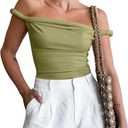 Tankaneo Womens Off The Shoulder Top Sleeveless Slim Fit Stretchy Tank Top Y2k Casual T Shirts (Medium, Army Green)