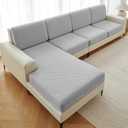 Deep Dream Sectional Couch Covers 8 Pieces, Stretch Couch Cushion Covers, L Shaped Washable Sofa Covers for Left/Right Sectional Sofa (4 Backrest Cover + 3 Seater + 1 Chaise, Light Grey)
