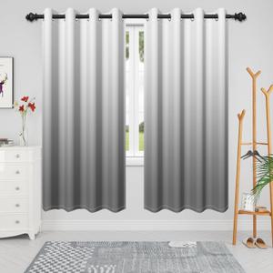 Renaiss Gray Ombre Blackout Curtains Grey Gradient Thermal Insulated Room Darkening Window Drapes Light Blocking Noise Reduce Grommet Window Treatments for Bedroom Living Room 21x63 Inches x 2 Panels