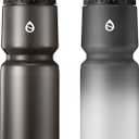 32oz Bike Sport Water Bottle, BPA Free, 2-Pack Leak Proof Cycling Squeeze Water Bottle with Capacity Scale, for Mountain Biking, Camping, Gym (Black & Black White)