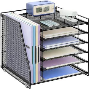 gianotter 6-Tier Paper Organizer With Magazine Holder, Desk Organizers and Accessories, Desk Accessories & Workspace Organizers, File Organizer for Office Supplies Storag (Black, 6-Tier)