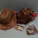 Cowboy Outfits for Boys Kids 5 Pcs Western Costume Accessories Cowboy Hat Fringe Vest Necklace for Halloween 4-12 T (6-8 Years, Khaki)