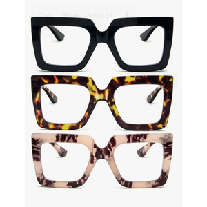 3 Pack Oversized Thick Frame Reading Glasses for Women,Stylish Square Large Readers Blocking Blue Light Glasses, +1,5