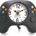 Gamepad-Shaped Wall Clock, Mantel Clock for Gamers, Metal, Black, 7.4 x 6.0 inches, Quiet Sweep Second Movement, Unique Video Game Decor