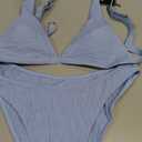 ZAFUL Womens Textured Bikini Set Cheeky Bathing Suit with Bottoms Cheeky Bikini with Bottom Light Blue Large