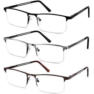 JJWELL  Pack Blue Light Blocking Reading Glasses for Men Anti Computer Glare Eyestrain Spring Hinge Readers with Pouches (Black Gunmetal Brown, Magnification Strength)