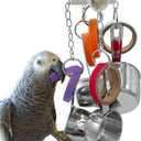 Durable Bird Parrots Pots and Bagel Toys, Pullable Stainless Steel Cup and Cardboard Ring Toys for Amazons Mini Macaws African Greys Cockatoos Eclectus