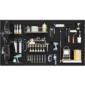 Slatwall Panel Wall Storage Systems, 4x8 ft | Slat Wall Paneling Garage Wall Organizer with Six Hooks, Heavy Duty Wall Mounted PVC Wall Rack, Black