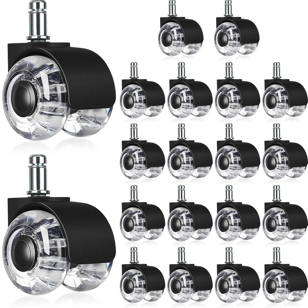 BBTO 20 Pcs Office Chair Wheels Replacement Bulk 2 Inch Swivel Heavy Duty Caster Wheels Rolling Desk Chair Casters Quiet for Hardwood Floors and Carpets, Easy Installation and Universal Fit