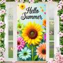 Hello Summer Door Cover for Door Decorations Sunflower Door Banner Backdrop Summer Seasonal Porch Front Photo Background for Outdoor Decor Supplies 71 x 35 Inch