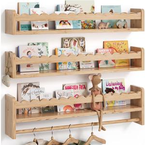 Nursery Book Shelves, Scalloped Shelves, Floating Book Shelves for Wall, Nursery Deocr for Baby, Toddler(Wood, 23 Inches)