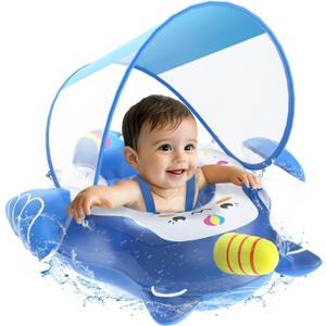EagleStone Baby Float with Canopy, Infant Pool Float for Pool Game, Swimming Pool Floats, Baby Pool Float 3-36 Months (Blue)