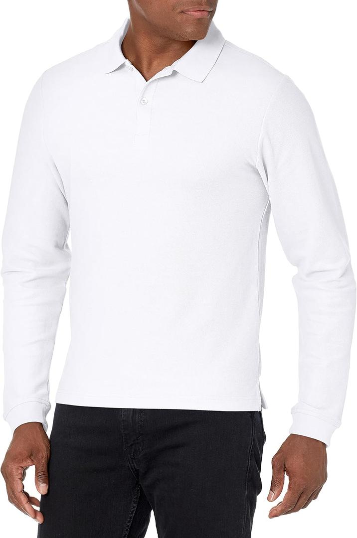 IZOD Young Men's Long Sleeve Pique Polo, White, Large(38/ 39)