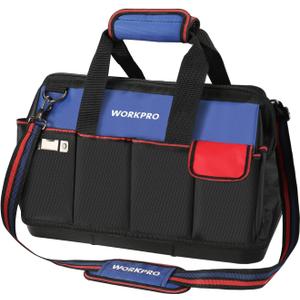 WORKPRO Tool Bag, 18 Inch Tool Bag with Waterproof Molded Base, Open Top Tool Organizer Bag with 20 Pockets, Adjustable Shoulder Strap
