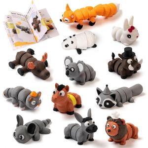 12 PCS 3D Printed Animals Figures Set,Little Animals Articulated Flexible Fidget Toy,Mini Animal Figurines Toy,3D Printed Cute Animal Toys Home, Office, Executive Desk for Christmas Decoration