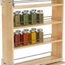 Pull Out Spice Rack Organizer for Cabinet, 5" W x 22.3" D x 25.2" H Multi-Use Solid Wood Slide Out Shelf for Kitchen Cabinet, Sliding Spice Rack for Cans & Jars, Pantry Organization