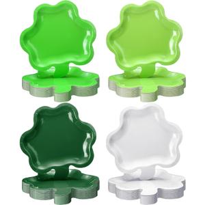 Havawish 60 Pcs Paper Plates Shamrock Shaped Disposable Plates Gradient Green White Lucky Clover Dinner Plates 9 x 9 Inch for Party Supplies Table Decorations