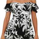AOHITE Womens Summer Tube Top Dress Off-Shoulder Ruffled Flowy Mini Short Dresses (Large, B-black and White)