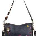 Genuine Leather Shoulder Bag for Women: Vintage Cowhide Leather Crossbody Purse - Flower Embossed Underarm Bag (Black)
