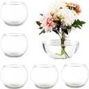 Clear Round Vases Set of 6, Flower Vases for Centerpieces, Glass Vase for Flowers, Glass Bowl Vase for Living Room, Bedroom, Kitchen, Office, Wedding, 5'' W x 4'' H