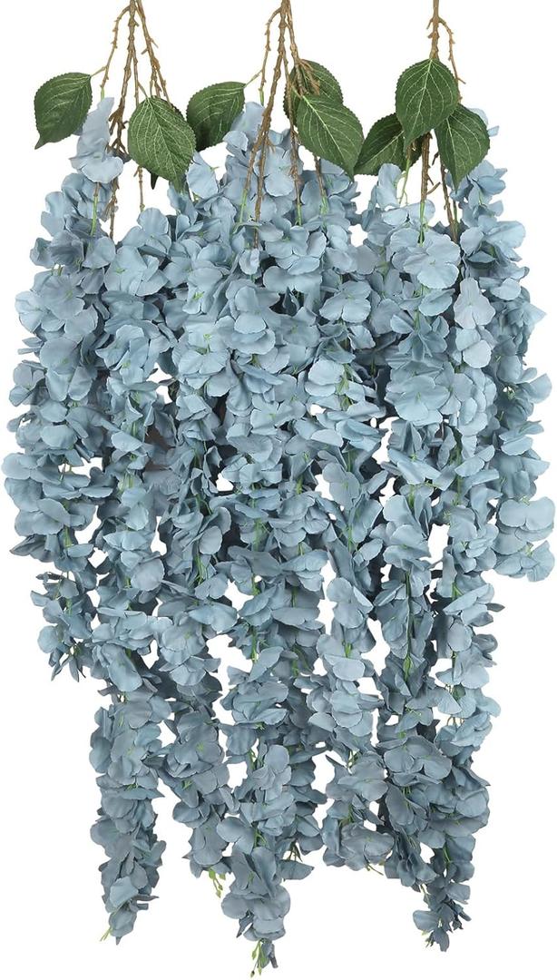 3PCS Artificial Wisteria Hanging Flowers, 5.25ft Dusty Blue Wisteria Garland with 6 Branches Realistic Silk Hanging Flowers for Decoration, Wedding Arch, Party Backdrop, and Home Wall Decor
