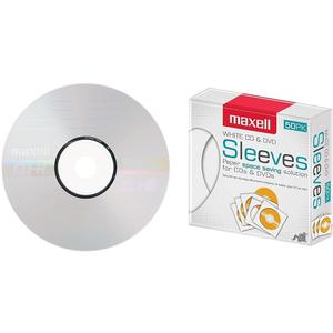 Maxell  MAX648250 & 190135 Protective Thin Clear Plastic Easy Storage CD & DVD Sleeves White 50 Pack (Paper)