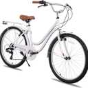 HILAND 26 inch Beach Cruiser Bike for Men and Women, 7 Speed Step-Through Frame Adult Bicycle with Rear Rack, Retro Bike Commuter City Bicycle (Purple)