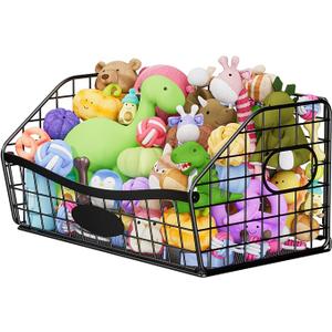 Daoun Dog Toy Basket  Durable ChewProof Dog Toy Storage Bin with Handles, Foldable Portable Metal Basket Organizer for Pet Toy Holder