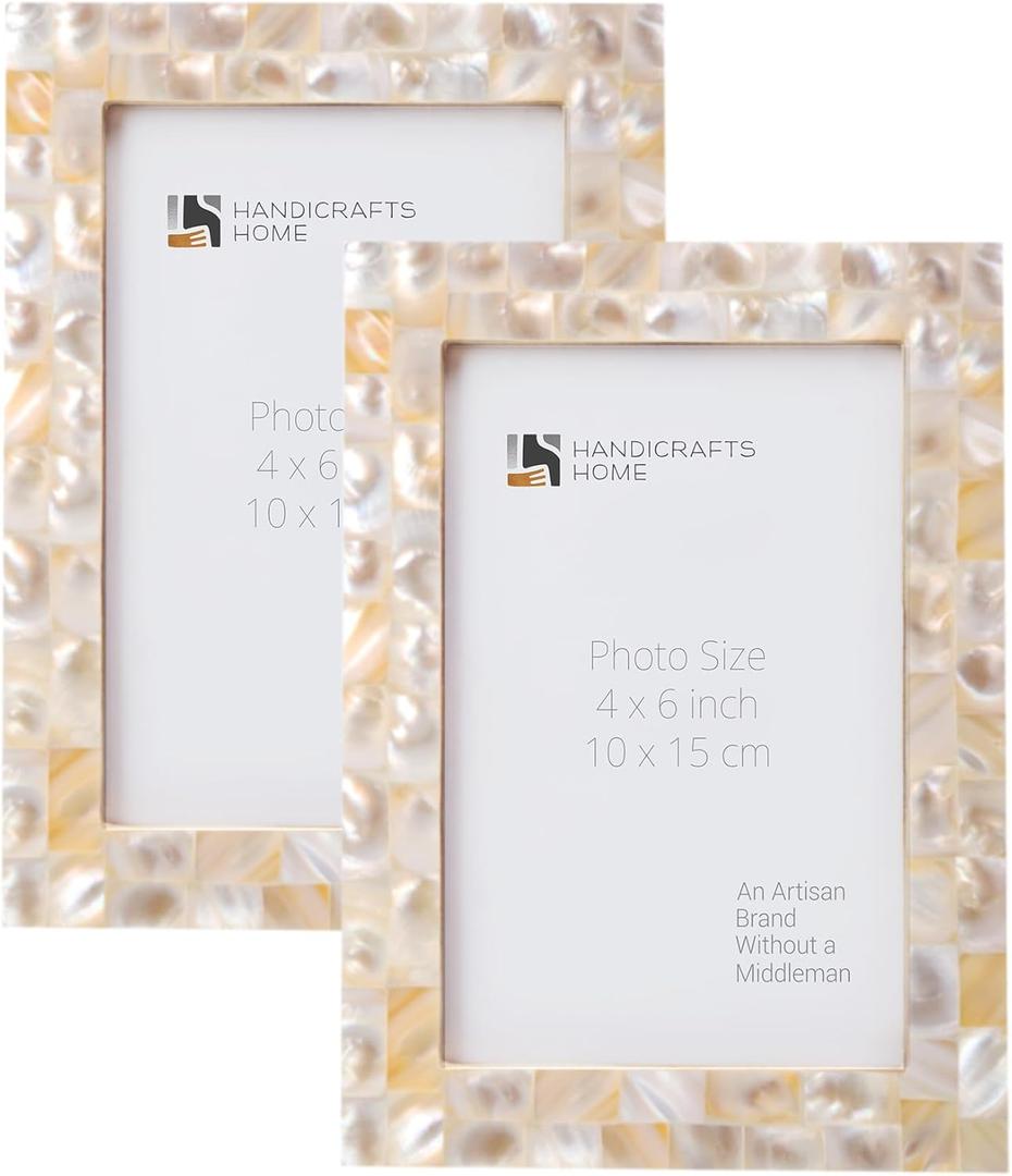 Handicrafts Home 4x6 Picture Frame Set of 2 Mother of Pearl Collection, Handcrafted Photo Frame, Small Picture Frame for Living Room, Wall Decor, Vintage Picture Frames for Friends & Family