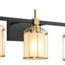 SOLFART 3 Lights Bathroom Light Fixtures Over Mirror Bathroom Lights Over Mirror Vanity Lights for Bathroom Black Brass Light Fixture Frosted Glass 3T