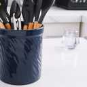 KOOV Kitchen Utensil Holder, Large Ceramic Utensil Crock, Deep and Stable, Utensils Caddy Texture Series (Dark Blue)