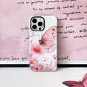 3 x NITITOP Compatible with iPhone 14 Pro Max Case Cute Butterfly Flowers Floral Pattern for Women Girls Glossy Hybrid 2 Layers Back Shockproof Protective Phone Cover - Pink