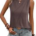 AUSELILY Womens Sleeveless Tank Tops Dressy Ladies Summer Pleated Shirts 2025 New (Blue, M)