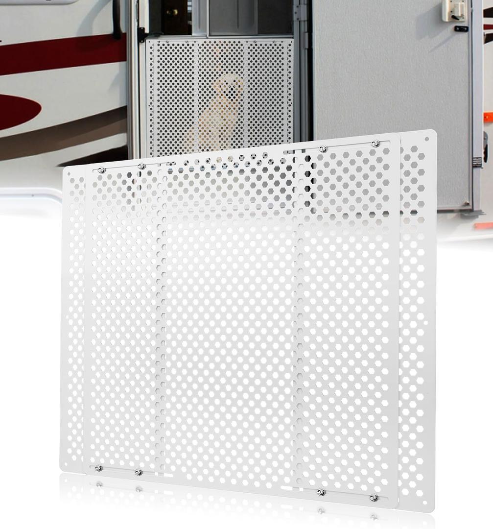 Aluminum Alloy RV Entry Screen Door Grille Adjusts from 22"- 31.5", Adjustable RV Door Screen Protector, White