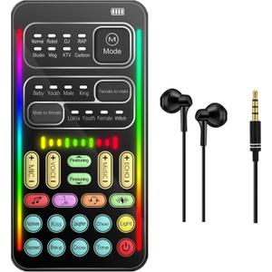 sktome Portable Voice Changer, 2rd Generation i9 Live Sound Card, Cool Lights Sound Board - Voice Disguiser/Modulator for PS4/PS5/Xbox One/PC/Phone/Laptops with Adjustable Voice Functions