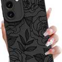 OOK Compatible with Samsung Galaxy S25 5G Case, Silicone Black Flowers Floral Rose Cute Pattern, TPU Camera Protection Soft Slim Shockproof Phone Cover for Women Girls- Black Rose