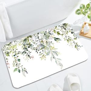 Gibelle Eucalyptus Leaves Bath Mat Rug Super Absorbent Quick Dry Thin Bathroom Rugs Fit Under Door Non Slip Rubber Backed Bathroom Floor Mat for in Front of Bathtub Sink Shower (17"x24", Sage Green) (A001)