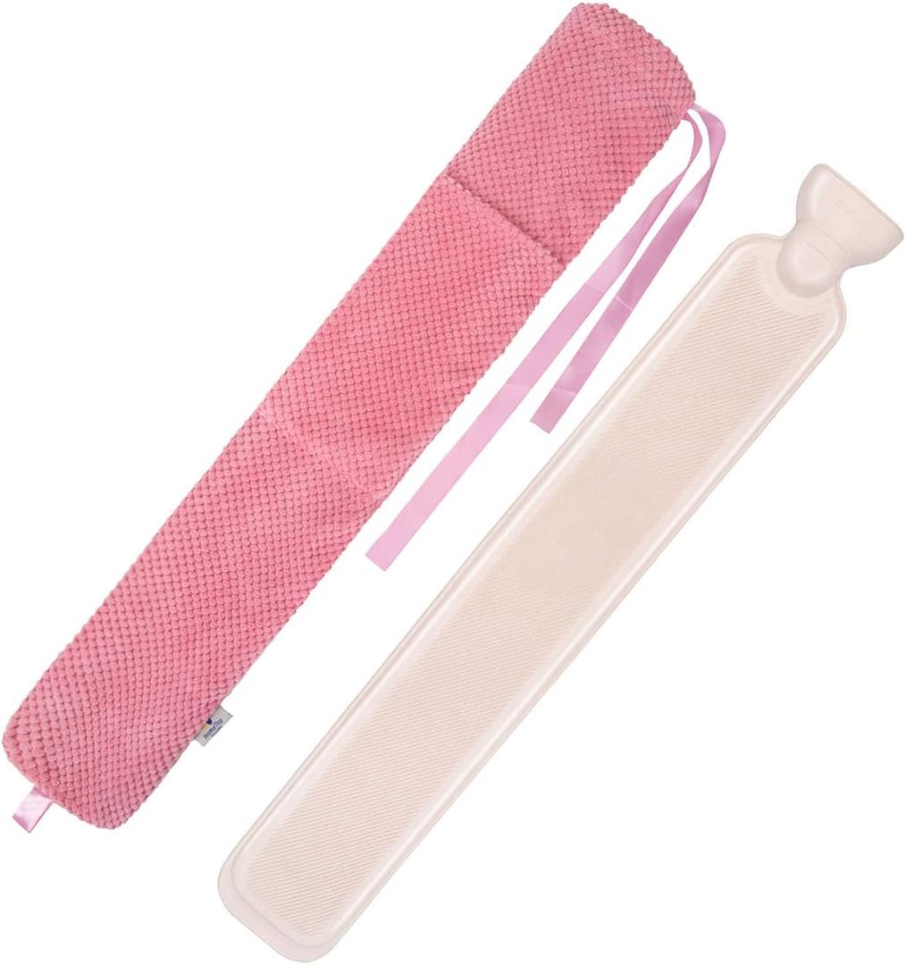 HomeTop Premium 2.25 Liters Rubber Hot Water Bottle w/Soft Merbau Corduroy Silk Ribbon Cover(Pink/White)