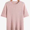Ckikiou Lightweight Ribbed Knitted Short Sleeve Sweater T-Shirt for Women Spring Summer Casual Crewneck Silky Tee Shirt (M)