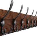 Rustic 38.6" Large Coat Rack Wall Mount, Long Wood Coat Hooks with 10 Triple Hooks, Heavy Duty Wooden Coat Hanger Wall Mount for Entryway, Farmhouse Hanging Jackets, Coats, Hats, Bags,Towel (Brown Plate & Black Hook)