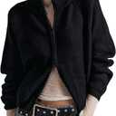 Gnveub Zip Up Sweaters for Women Long Sleeve Chunky Knit Sweater Jackets Cropped Cardigans Outerwear Coats with Pockets (Black, XS)