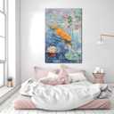 SIXWOOD Monet Water Lilies Whimsical Orange Cat Canvas Wall Art, Bathroom | 16x24 in, Water Lily Pond Picture, Pet Framed Print for Kids Bedroom Living Room, Van Gogh Inspired Wall Decor, Ready to Hang