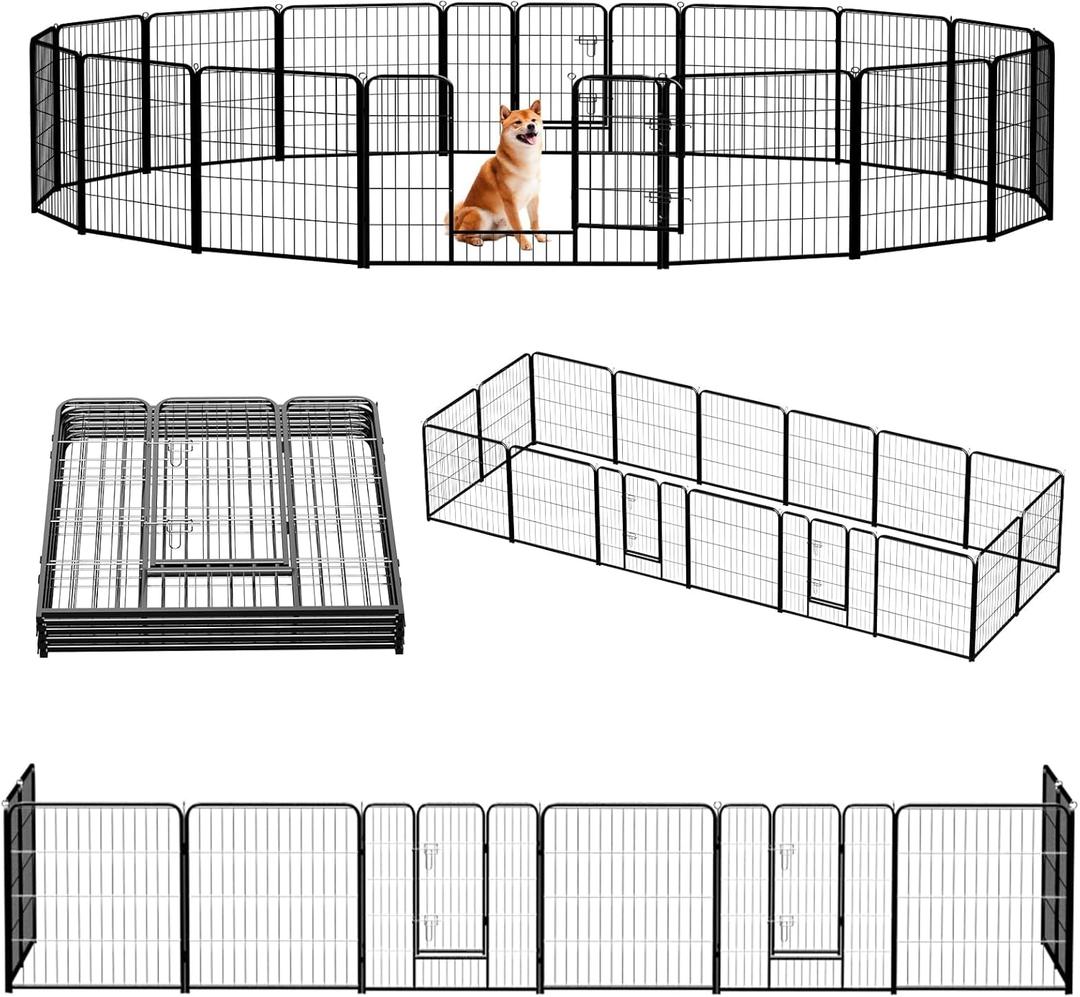 NEWBULIG Dog Playpen 16 Panels 32" Height Foldable Heavy Duty Metal Dog Exercise Playpen Puppy Fence for Indoor Outdoor Yard