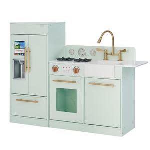 Teamson Kids Little Chef Charlotte Kids Play Kitchen, Wooden Kitchen Playset for Toddlers with Accessories, Pretend Ice Maker, Modular Design, & Storage Space, Mint/Gold, Gift for Ages 3+