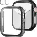 2 Pack Case with Tempered Glass Screen Protector for Apple Watch Series 3/2/1 42mm,JZK Slim Guard Bumper Full Coverage Hard PC Protective Cover HD Ultra-Thin Cover for iWatch 42mm,Carbon Fibre+Black